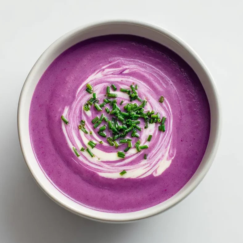 Purple Carrot Recipes That Surprise and Delight 6 creamy purple carrot soup with yogurt swirl and chives