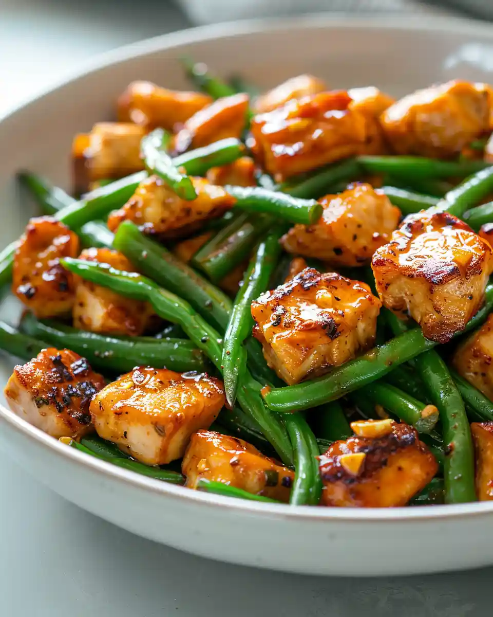 air fryer chicken and green beans close up
