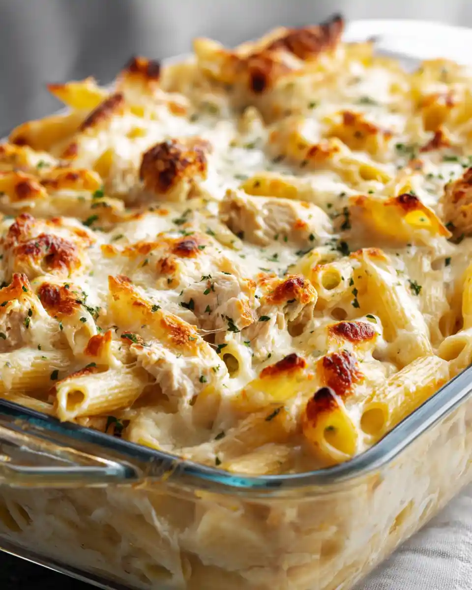chicken alfredo pasta bake