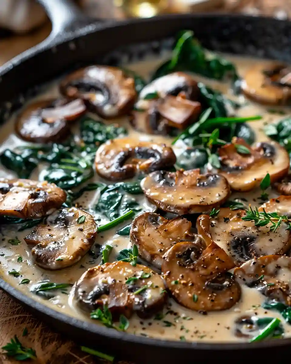 creamy mushroom spinach skillet