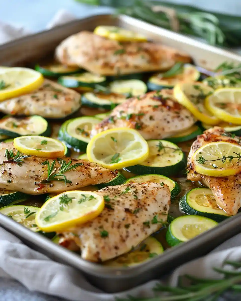 one pan lemon herb chicken with roasted zucchini