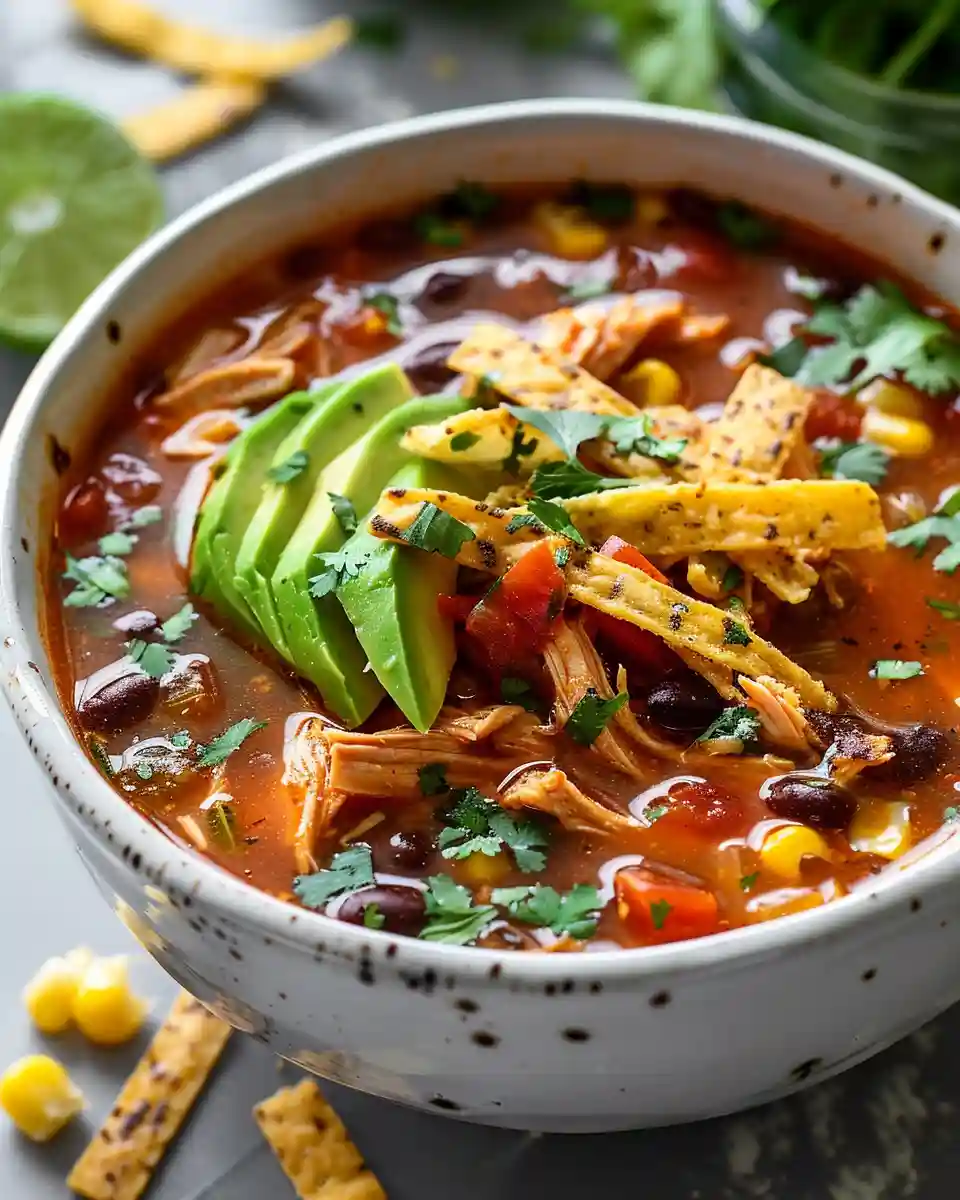 chicken tortilla soup in pot