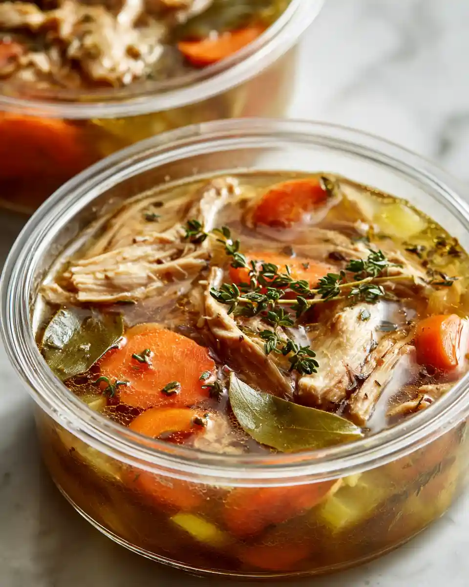 chicken soup stored for freezer