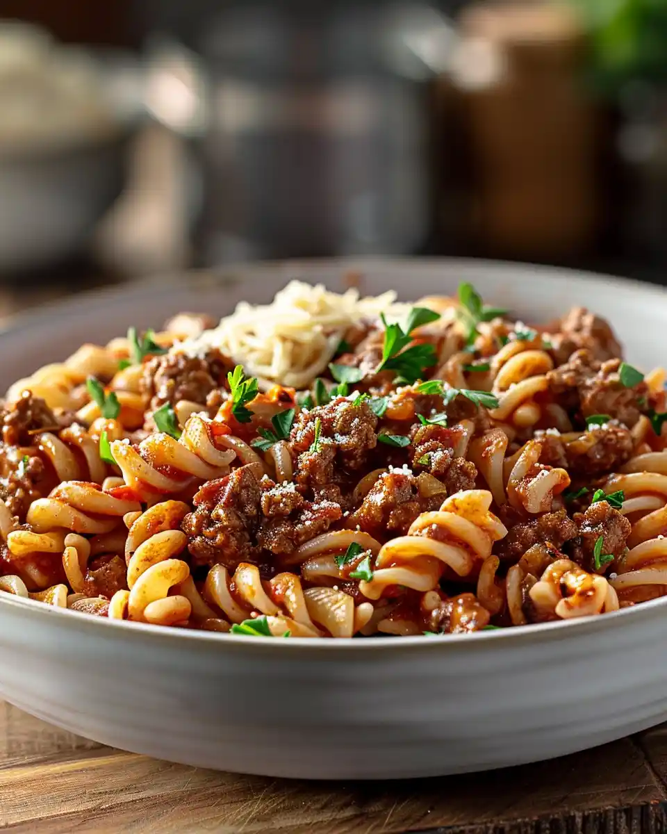 one pot beef tomato pasta
