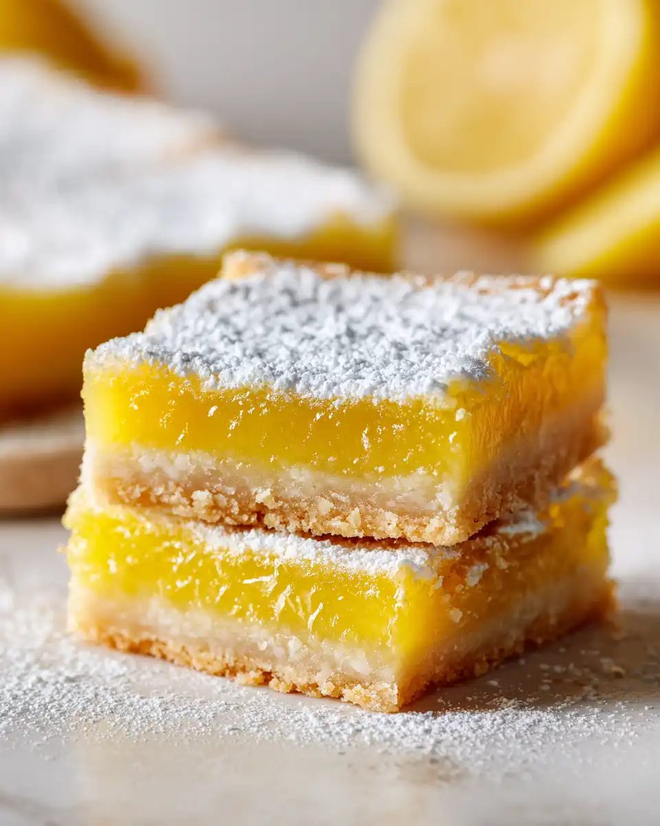 Easy homemade lemon bars with a buttery crust and bright lemon filling dusted with powdered sugar